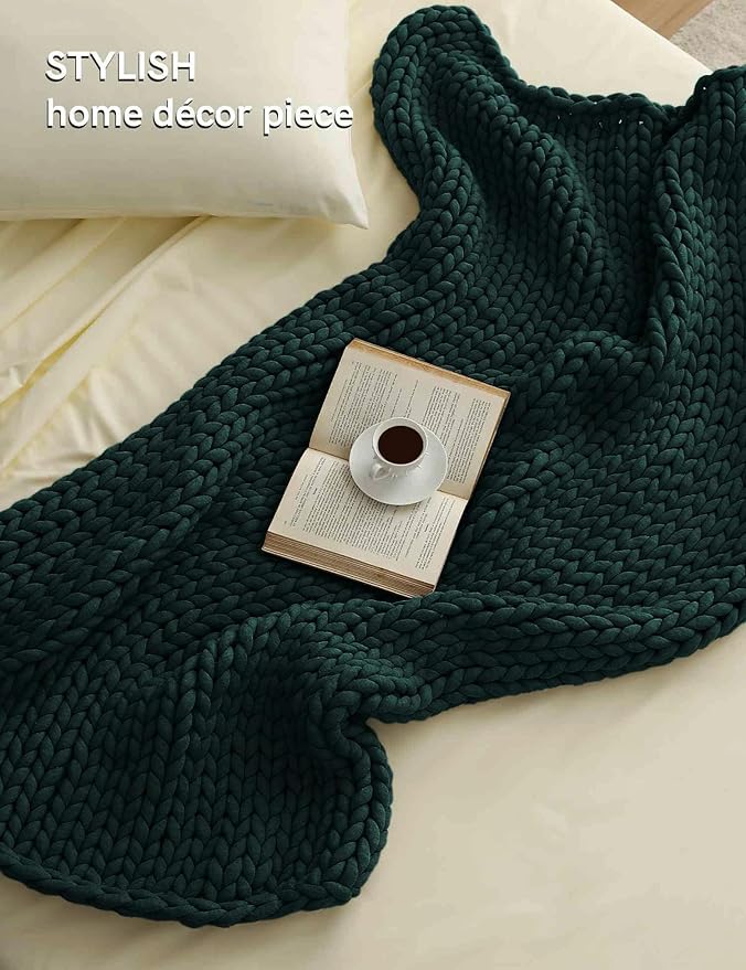 YnM Chunky Throw Blanket, Medium-Weight, Hand Knitted, Skin Friendly, Ventilated and Breathable, Machine Washable, Home Décor Piece for Couch, Sofa and Bed (Pacific Green, 60x80 Inch)