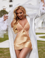 Avidlove Women Lingerie V Neck Sexy Nightwear Satin Sleepwear Lace Chemise Mini Babydoll Nightgown