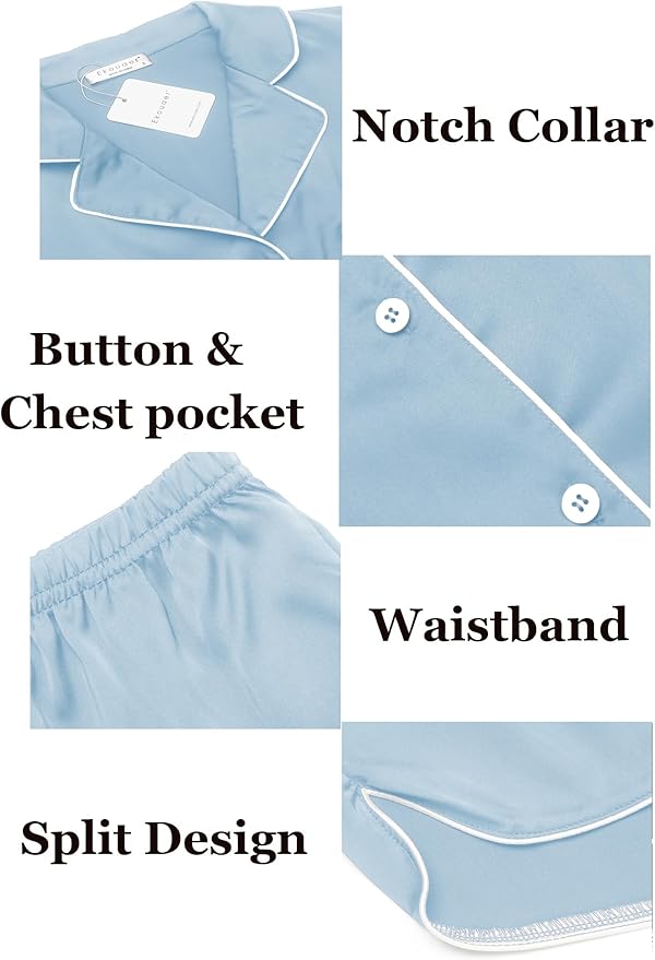 Ekouaer Womens Silk Satin Pajamas Set Short Sleeve Sleepwear Button Down Loungewear 2 Piece Pjs Shorts Set S-5X Plus Size