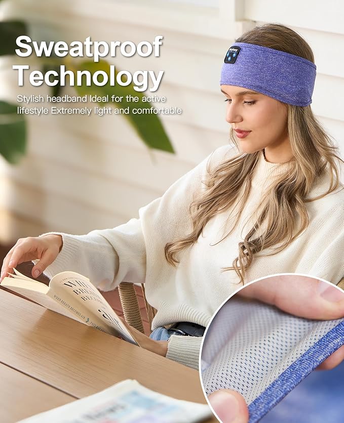 Perytong Sleep Headphones Bluetooth 5.4 Headband, Wireless Sleep Headphones for Side Sleepers, Over-Ear Headphones Sports Headband Eye Mask with Built-in Earphones for Sleeping Running Jogging Nap