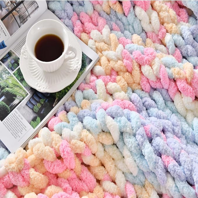 Ultra Soft Chunky Knit Throw Blanket 50x60 Hand Knitted Warm Chenille Throw Blanket, Home Decor Soft Thick Yarn Cable Knit Blanket Breathable Fleece Banket Christmas for Couch Bed Sofa Best GIF