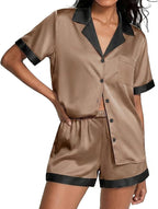 Ekouaer Womens Silk Satin Pajamas Set Short Sleeve Sleepwear Button Down Loungewear 2 Piece Pjs Shorts Set