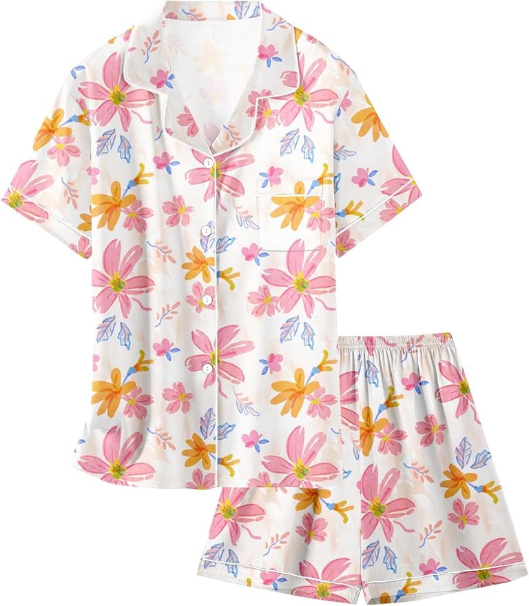 Girls & Womens Satin Pajamas Set, Silk Button-Down Sleepwear 2 Piece Nightwear, 3 Years - Women XXL