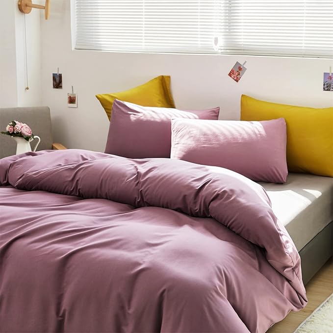 Luxlovery Purple Comforter Set Queen Pale Mauve Bedding Comforter Set Modern Solid Lilac Dusty Purple Blanket Soft Breathable Blanket Quilts 3 Piece Bedding Set for Women