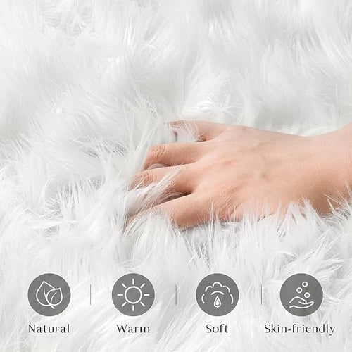Ashler Faux Fur Rug - Fluffy Shaggy Area Rug, Ultra Soft 2.2 x 4 Feet Rectangle, White Fuzzy Machine Washable Shag, Nursery Decor Throw for Bedroom, Kids Room, Living Room
