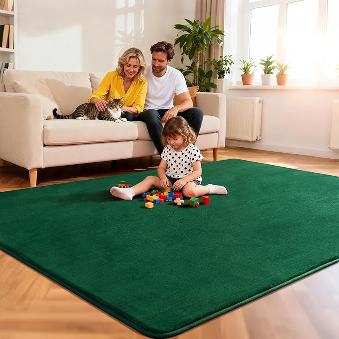 Andecor Shag Area Rug Fluffy Carpets, 5x7 Green Washable Living Room Bedroom Rugs, Soft Fuzzy Indoor Rugs for Dorm Boys Girls Kids Room Nursery Home Decorations