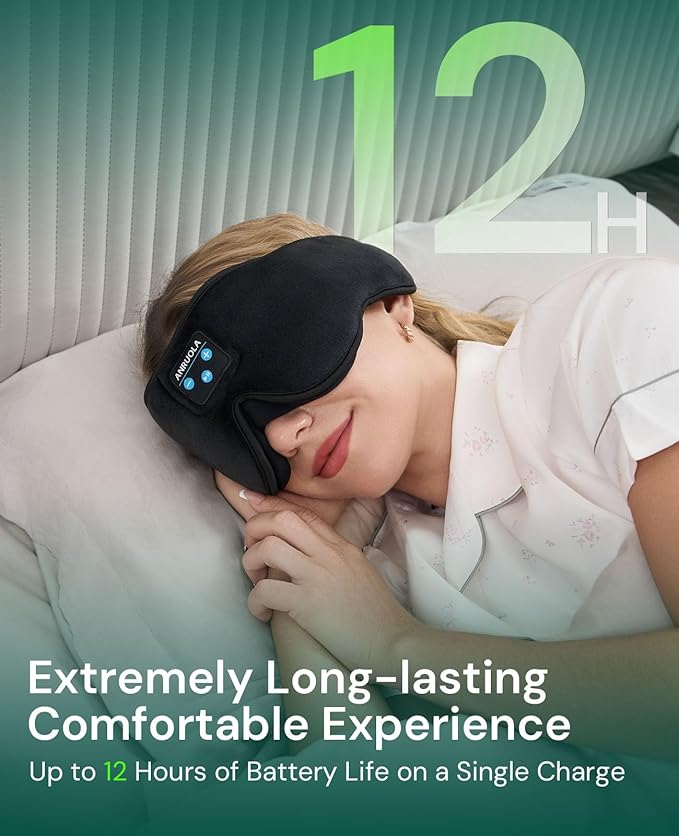 3D Sleep Mask with Bluetooth 5.4 Headphones for Side Sleepers, Wireless Music Eye Mask with Stereo Speakers, Wireless Headphones for Sleeping, Gift for Women & Men