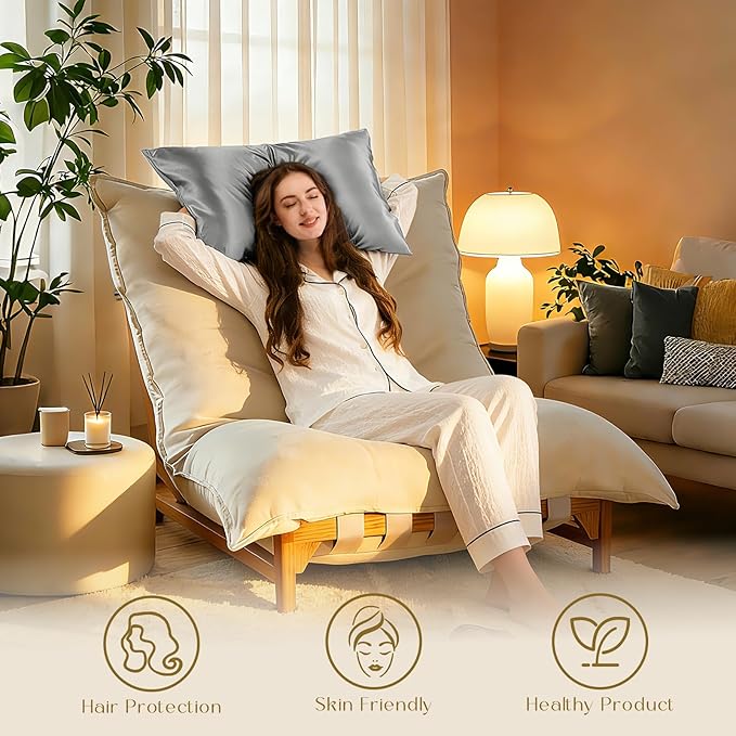 ZIMASILK 100% Pure Mulberry Silk Pillowcase for Hair and Skin Health,Soft and Smooth,Both Sides Premium Grade 6A Silk,600 Thread Count,with Hidden Zipper,1pc (King 20''x40'', Gray)