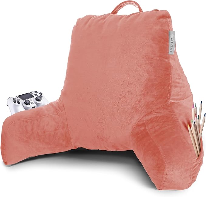 Clara Clark Reading Pillow with Shredded Memory Foam for Sitting Up in Bed and Couch, Back and Arms Adjustable Support for Adults & Teens Backrest Pillows for Reading, with Washable Cover Misty Rose