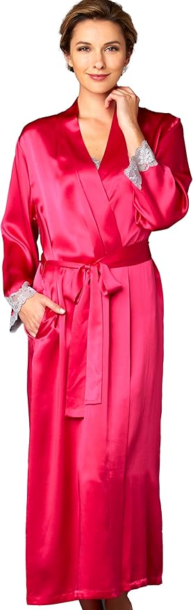 Julianna Rae Women's 100% Silk Robe, Lace Trim, Indulgence Collection, Lingerie, Beautiful Gift Packaging