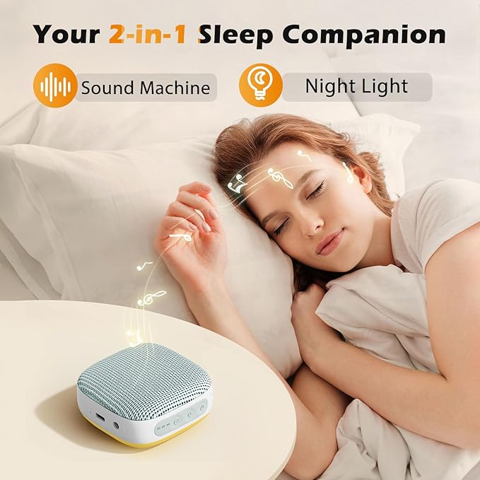 Portable Sound Machine for Travel, White Noise Sound Machine for Sleeping with Night Light, 20 Quality Non-looping Sounds, Headphone Jack, Memory, Timer for Adults,Hotel(Green)