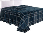 Elegant Comfort Luxury Velvety Feel Blanket, All-Season Lightweight Blanket, Ultra Plush, Soft, Cozy-Fuzzy Flannel Fleece for Couch, Sofa, Bed, Travel, Plaid Design, King/California King, Navy