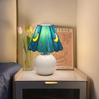 Mushroom Lamp Tiffany Lamp Stained Glass Table Lamp Moon Cute Small Bedside Lamps for Living Room Home Decor,Unique Aesthetic Home Living Room Decor Girls Women Birthday Day Gift,Sea Blue