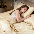 Love's cabin Satin Queen Sheets Set - 4 Piece Beige Silky Bed Sheets Set with Deep Pocket, Luxury Silk Feel Satin Queen Size Sheet Set (1 Flat Sheet,1 Fitted Sheet,2 Pillow Cases)