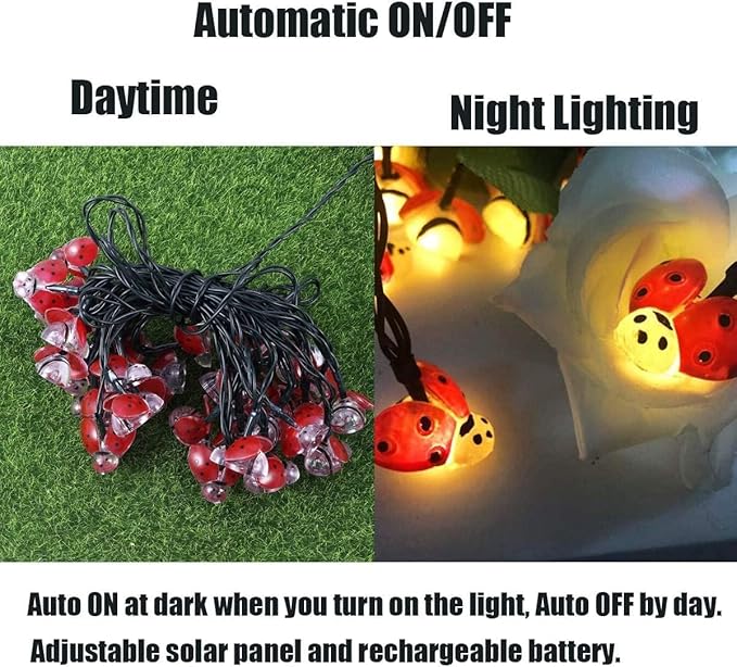 Solar Ladybug Lights, Waterproof Ladybird LED Solar Powered Decorative Fairy String Lights for Indoor Outdoor Bedroom Garden Summer Party Wedding Christmas Decoration (20FT 30Led)