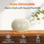 Reacher Auto-Dimmable Alarm Clock White Noise Machine with Night Light, 20 Soothing Sounds, Sleep Timer, Fabric LED Display, Precise Volume Control, Small Sound Machine for Nursery, Baby