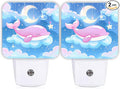 Whale Night Lights Plug Into Wall, Cute Playful Moon Stars Summer Peach Energy Saving Automatic Led Night Lights for Bedroom Bathroom Hallway Kitchen Decor 2pcs