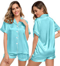 LecGee Womens Silk Satin Pajamas Short Sleeve Loungewear Two-Piece Sleepwear Button-Down Pj Set