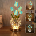 Birthday Gifts for Women/Mom Table Lamp, 3 Color Crystal Flower Bedside Lamps Infinitely Dimming with USB Charge Small Night Light,Nightstand Touch Lamp for Bedroom (u-BlueTulip)