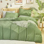 Cottonight Sage Velvet Fluffy Flannel Bedding - Twin Light Green Plush Comforter Set With Blanket & Quilts - Warm & Soft for Women & Men