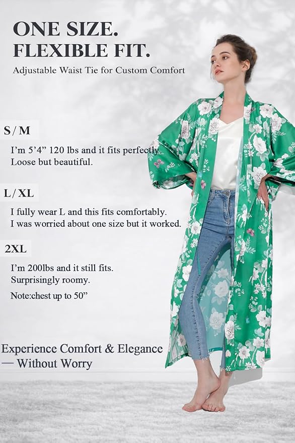 Aensso Long Soft Lightweight Silky Kimonos Robes for Women, Luxury Japanese Floral Womens Kimono Robe