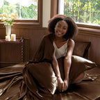 CozyLux Satin Sheets Queen Size Bed Set - 6 Piece Silky Queen Sheet Set, Luxury Brown Queen Sheets with Smooth and Soft Microfiber, Includes 1 Fitted Sheet, 1 Flat Sheet and 4 Pillowcases