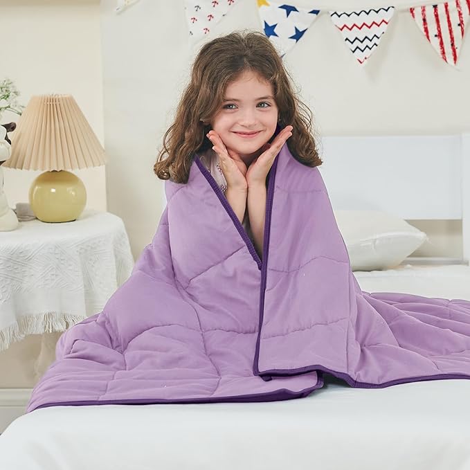 yescool Weighted Blanket (10 lbs, 41" x 60", Purple) Cooling Heavy Blanket for Sleeping Perfect for 90-110 lbs, Breathable Blanket with Premium Glass Bead, Machine Washable