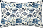Imitation Silk Pillow Case for Hair and Skin Watercolor Blue Floral Leaves Queen Size 1 Pack Satin Pillow Cases with Zipper Super Soft Pillow Cover for Women Bed Sleeping, 20x30 Inches