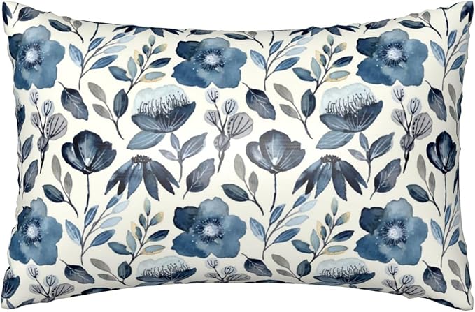 Imitation Silk Pillow Case for Hair and Skin Watercolor Blue Floral Leaves Standard Size 1 Pack Satin Pillow Cases with Zipper Super Soft Pillow Cover for Women Bed Sleeping, 20x26 Inches