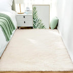 Shag 4x6 Area Rug, Cream Rugs for Bedroom Living Room, Non-Slip Ultra Soft Shaggy Fluffy Area Carpet for Kids Room, Dorm, Girls Room, Study, Office, Playroom, Easy to Clean, Modern Home Décor