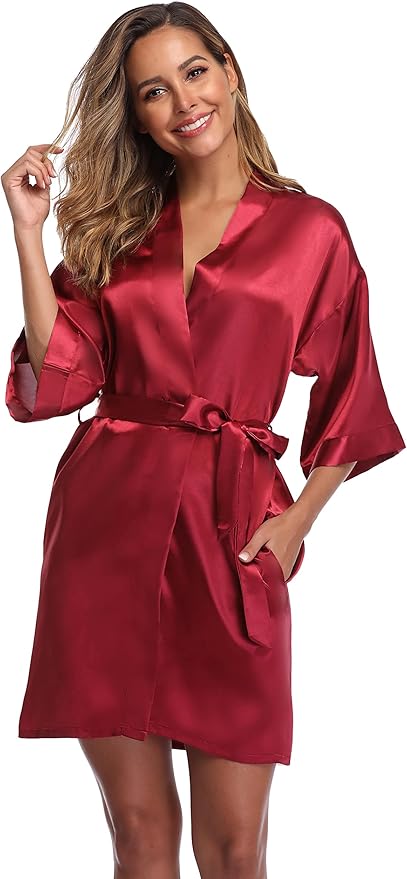 Robe for Women Silky Lightweight Satin Kimono Bride Bridesmaids Wedding Party Robes Dressing Gown Summer Loungewear