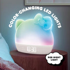 Hello Kitty Sunrise Alarm Clock with Color-Changing RGB LED Night Light – Ambient Lighting, Time/Date/Temperature Display, USB Powered w/Device Charging, White