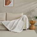 Chunky Knit Blanket Throw 50x60 Inches,Handmade Cable Knit Crochet Blanket,Cozy Lightweight All Season,Wrinkle-Resistant Polyester for Couch Bed Sofa Reading Nook, Beige
