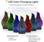 Essential Oil Diffuser Aromatherapy Diffuser - Art Glass Oil Diffuser with Auto Shut-Off Protection 4 Timer Setting 7 Colors Changed LED Night Light for Home Office Decor Gift (3D Fireworks)
