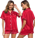 SWOMOG Womens Silk Satin Pajamas Set Short Sleeve Sleepwear Button Down Top and Shorts Loungewear 2 Piece Pjs Set XS-3XL