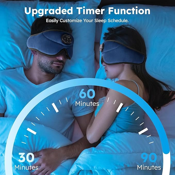 LC-dolida White Noise Sleep Mask, 3D Sleep Headphones with 16 Soothing Sounds, Bluetooth 5.4 Sleep Eye Mask with Timer, Total Blackout Sleeping Headphones for Side Sleeper (Black) (Blue)