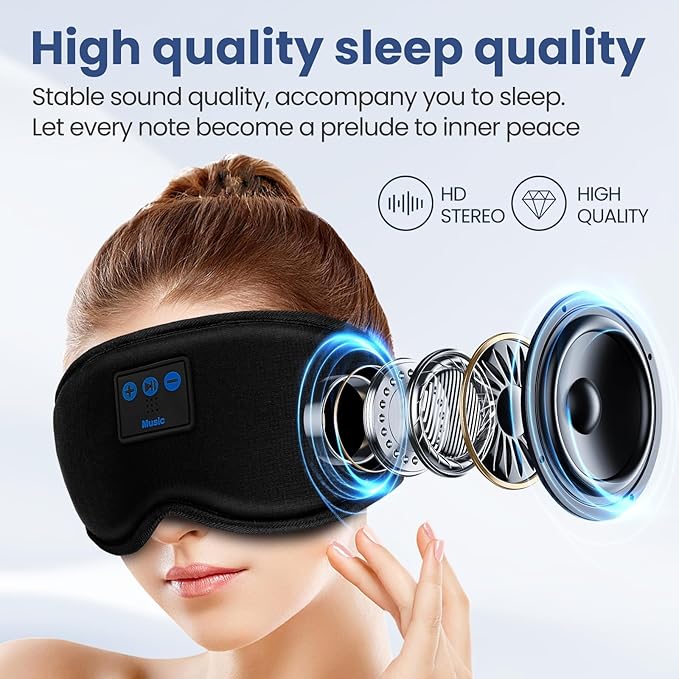 Sleep Headphones, HILDCROA Sleep Mask with Bluetooth Headphones, Sleeping Headphones for Side Sleeper, Bluetooth Eye Mask for Sleeping, Meditation & Travel