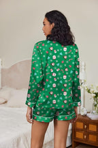 Ekouaer Satin Pajama Set for Women Button Down Pj Set Long Sleeve Top and Shorts 2 Piece Loungewear Summer Soft Sleepwear