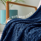 Exclusivo Mezcla Fleece King Size Blanket for Bed, 90x104 Inches Soft Cozy Jacquard Flannel Blankets, Lightweight Fuzzy Plush Warm for Women, Navy Blue
