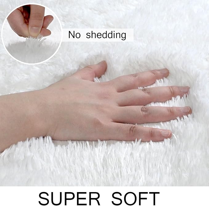 Shag White Rug 6x9 Area Rugs for Bedroom Dorm Living Room - Non Slip Ultra Soft Large Fluffy Fuzzy Plush Shaggy Furry Bedsied Rug for Kids Room Nursery Playroom,Modern Home Office Carpet Decor