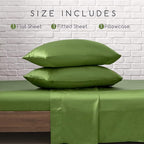 MR&HM Satin Bed Sheets, Twin Size Sheets Set, 3 Pcs Silky Bedding Set with 15 Inches Deep Pocket for Mattress(Twin, Sage)