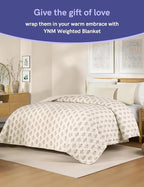 YnM 15lbs Weighted Blanket for Adults, Linen Heavy Bed Throw Blanket with Cooling Glass Beads for All Season Use, Ideal for ~110lbs (48x72 Inches, Twin/Full, Damask)
