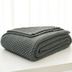 Chunky Cable Knit Throw Blanket Lightweight Grey 100% Organic Cotton Blanket for Sofa Couch Bed Baby Nursery, Rustic Shabby Chic Modern Farmhouse, Gray 60” x 80” Give Laundering Bag