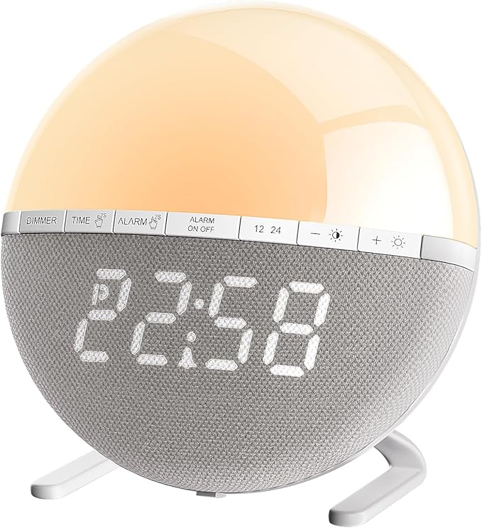 Sunrise Alarm Clock for Bedrooms – Gentle Wake Up Light with Soothing Night Light & Ambient Sounds, Alarm Clock for Heavy Sleepers, Shift Workers, Kids & Adult, Relaxing Bedside Lamp Gift
