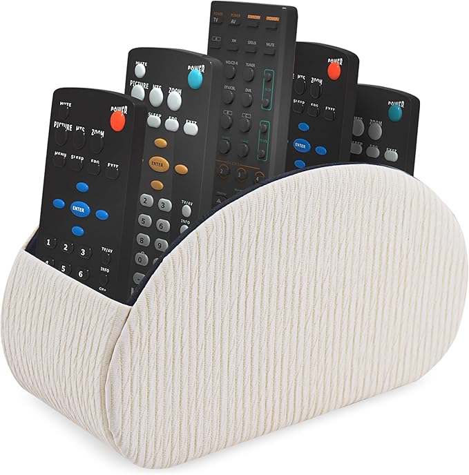 QIELIZI Remote Control Holder, PU Leather Remote Caddy Desktop Organizer with 5 Spacious Compartments for TV Remotes/Media Controllers/Office Supplies (1-Wood Yellow
