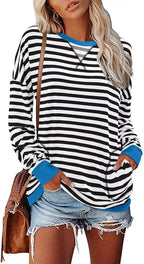 Magritta Women's Long Sleeve Leopard Color Block Tunic Comfy Crewneck T Shirt Tops Black XL