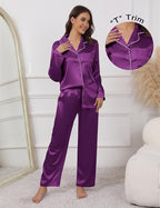 Ekouaer Pajamas For Women Set Silk Pjs 2 Piece Satin Sleepwear Long Sleeve Button Down Lounge Sets With Pant