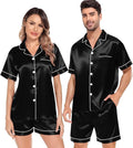 SWOMOG Satin Matching Pajamas Sets Couple Silk Button Down Nightwear Women & Men Short Sleeve Sleepwear 2 Pieces Loungewear