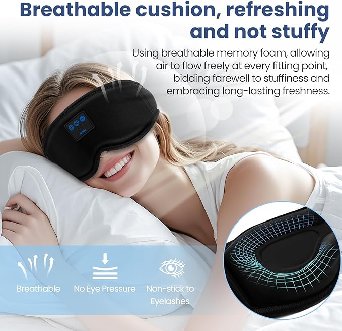 Sleep Headphones, HILDCROA Sleep Mask with Bluetooth Headphones, Sleeping Headphones for Side Sleeper, Bluetooth Eye Mask for Sleeping, Meditation & Travel