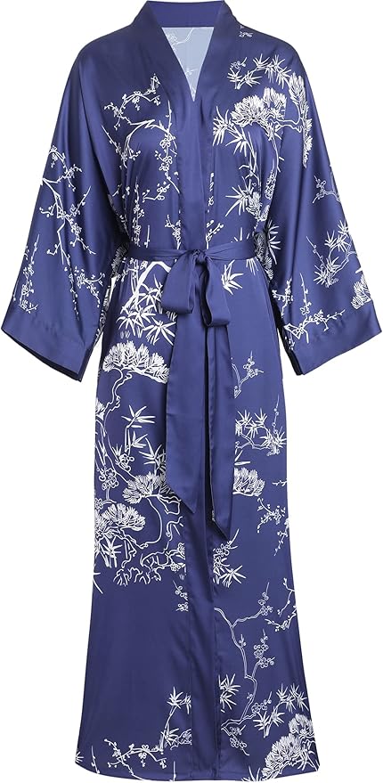Aensso Long Soft Lightweight Silky Kimonos Robes for Women, Luxury Japanese Floral Womens Kimono Robe